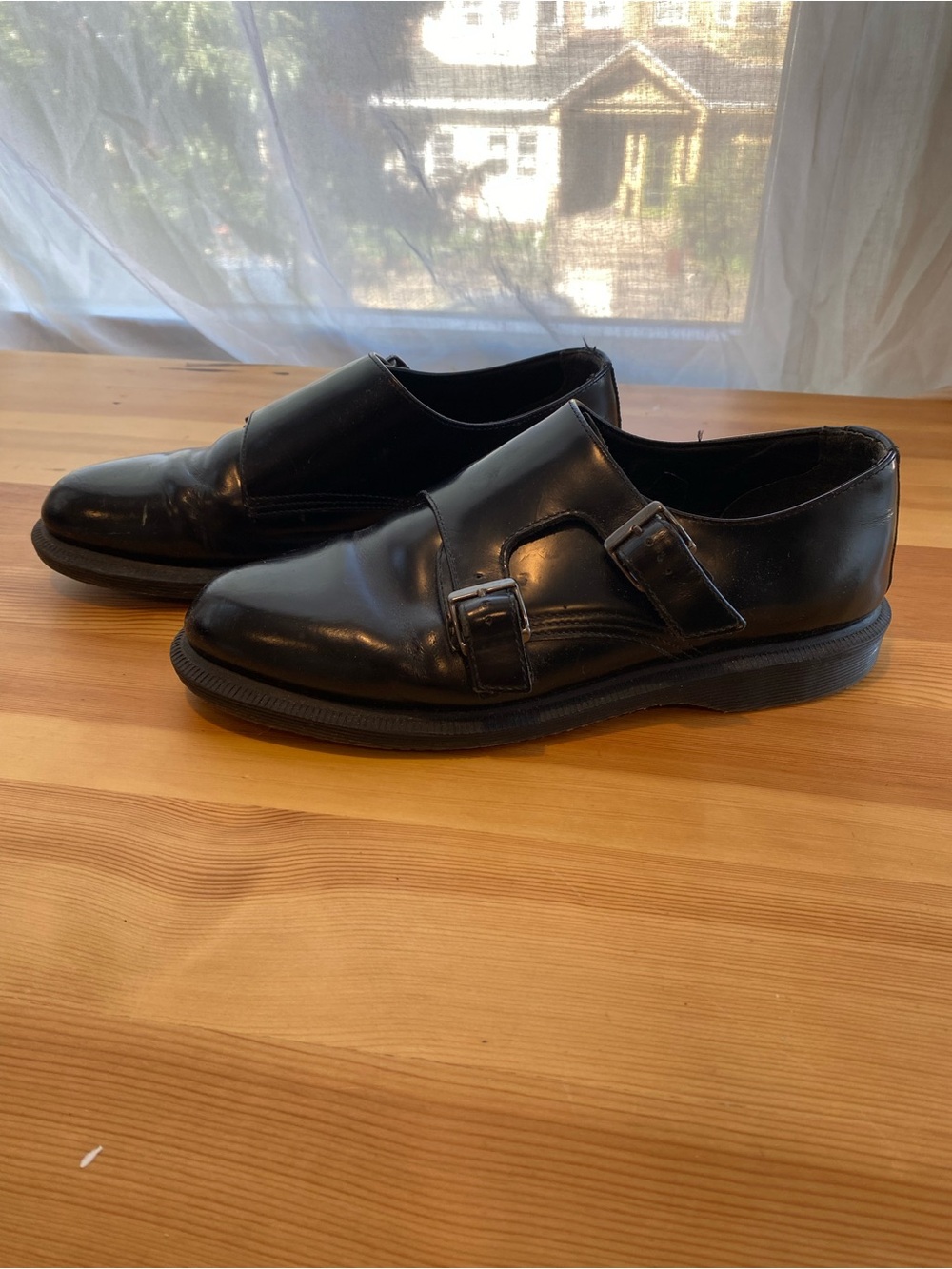 Dr. Martens Black Leather Double Monk  Buckle Strap Loafers Sz 39 - Picture 2 of 6